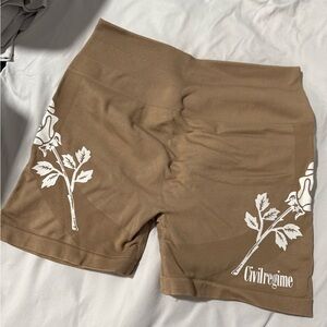 Civil Regime Women's Tan Bike Shorts with White Floral Pattern